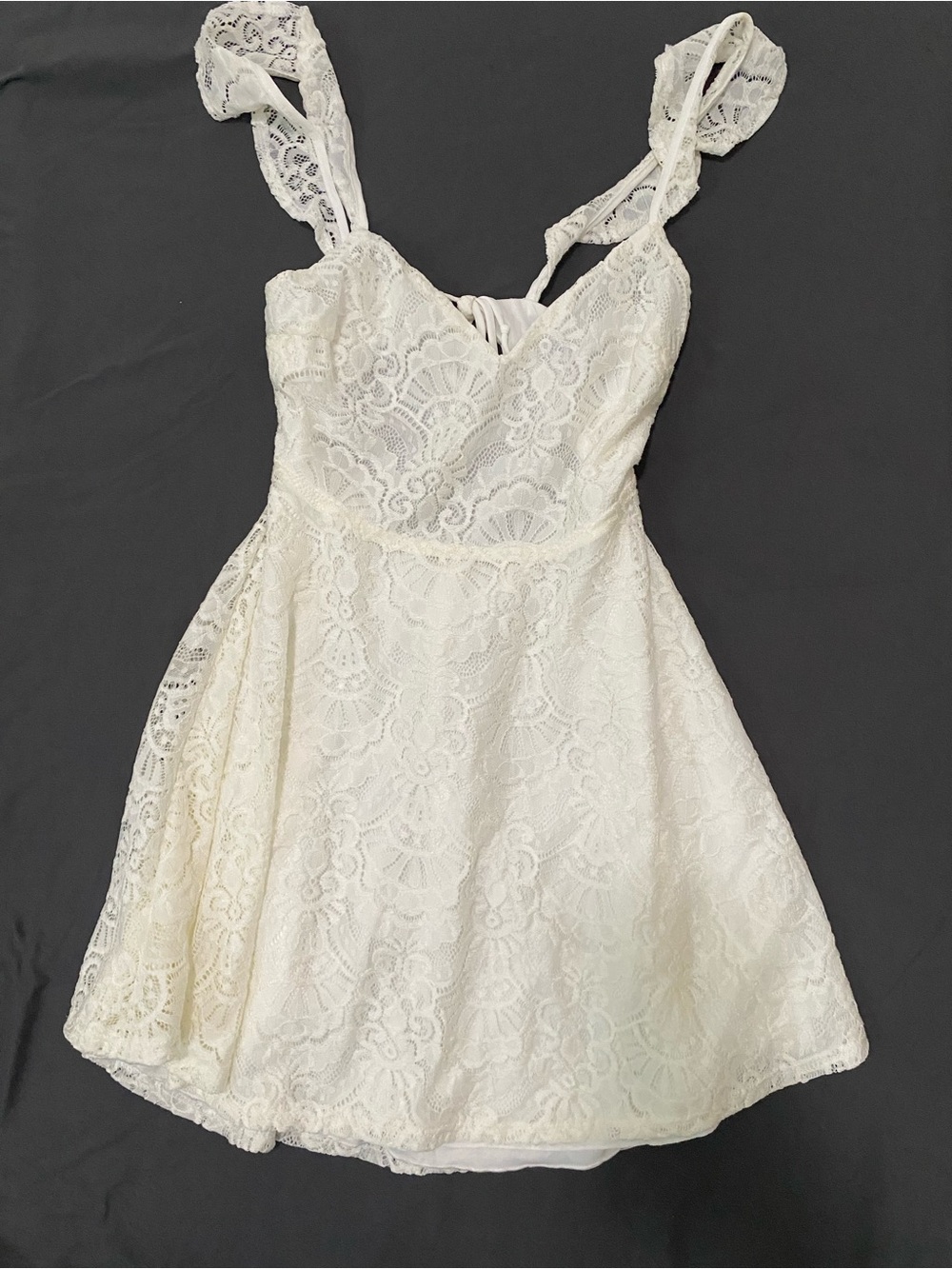 Lulu's Cream Lace Mini Dress with Ruffled Straps
